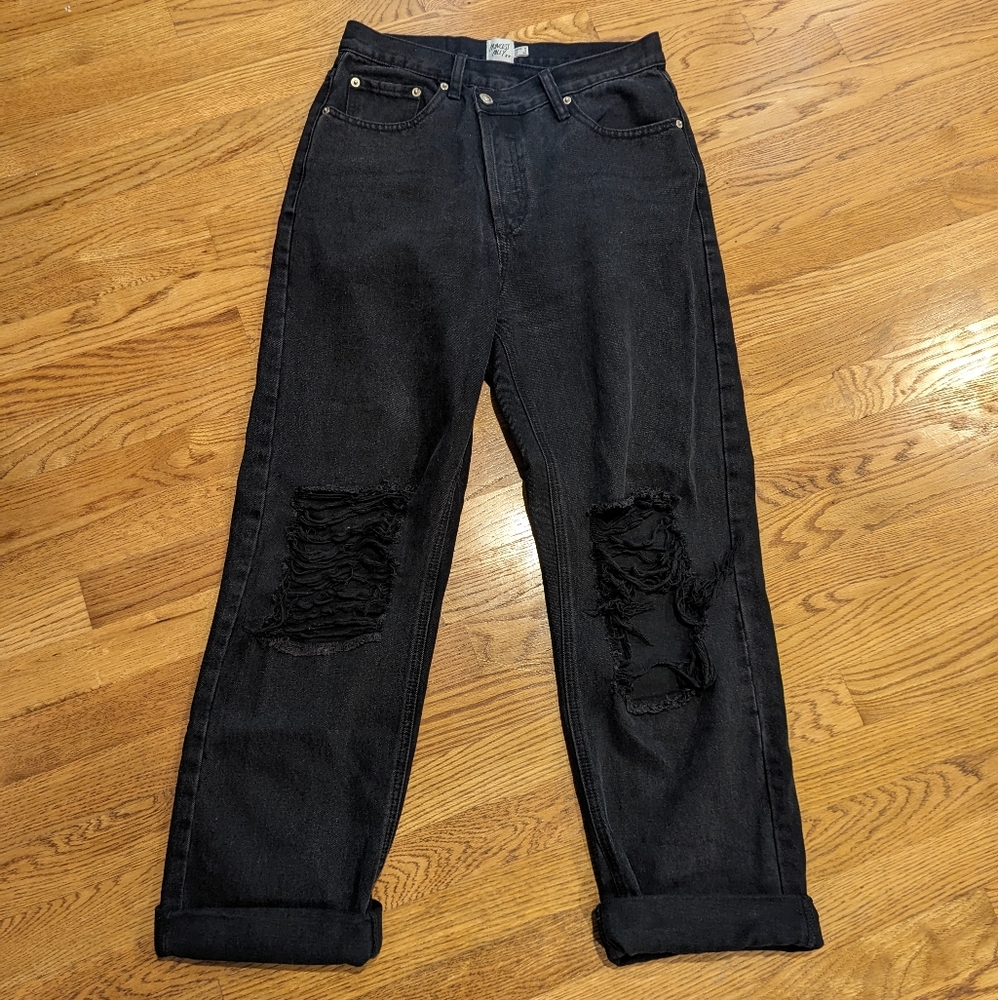 Baggy Asymmetrical Black Wash Jeans Size 4